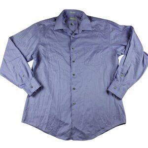 Van Heusen Mens Dress Shirt Purple Lux Sateen Fitted Size 17 34/35 FLAW